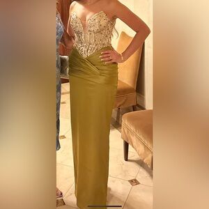 Gold & Olive green gown.
